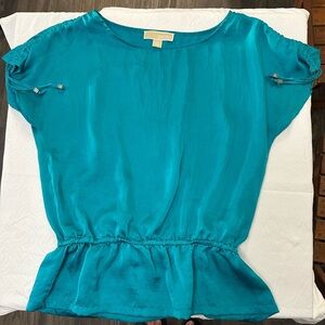 MICHAEL Michael Kors Peplum Cap Sleeve Blue Blouse